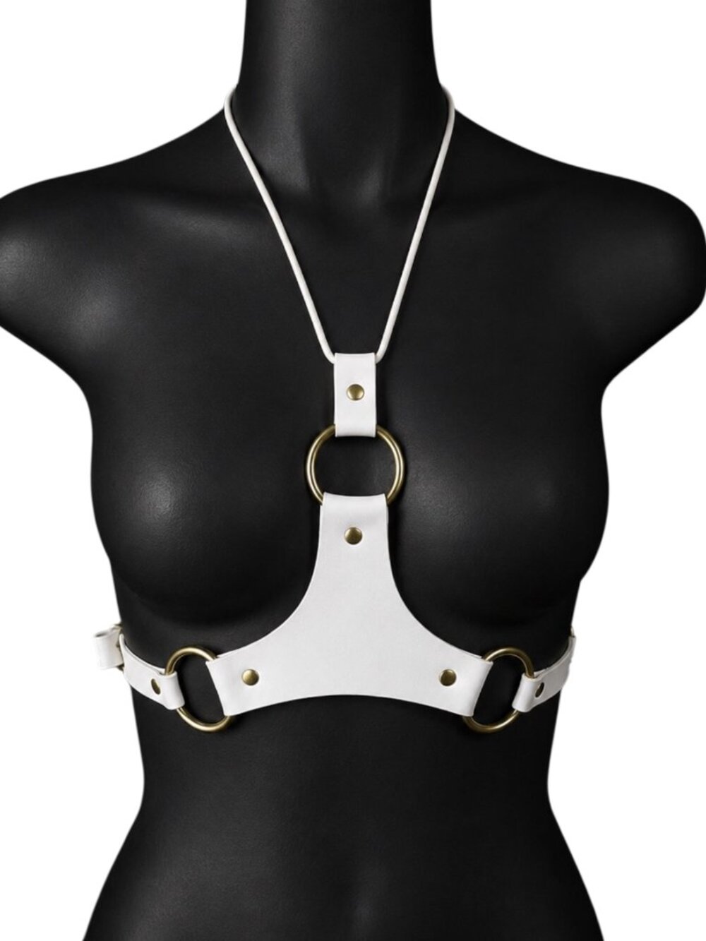 Women White Punk Style Inverted Y-Shaped PU Leather Chest Harness